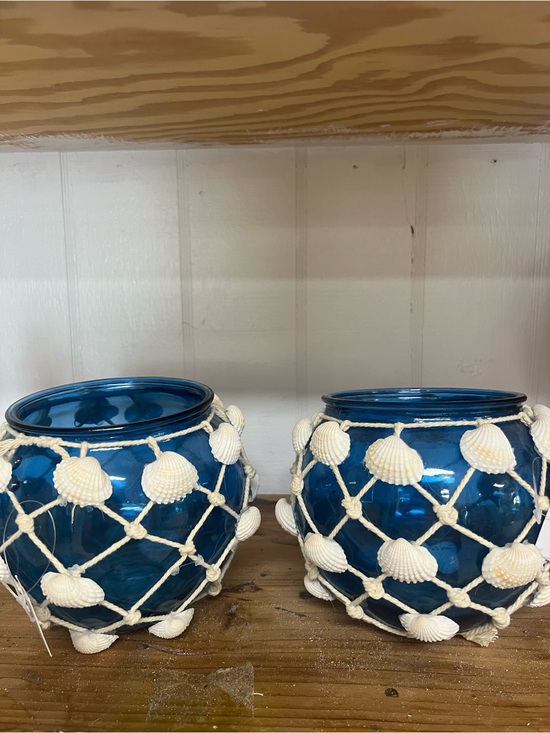 Unbranded Other - Handcrafted Blue Glass Shell Net Vase - Coastal Accent